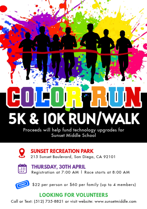 Color Run Header White Joyful Color Run Event A4 Template | PosterMyWall