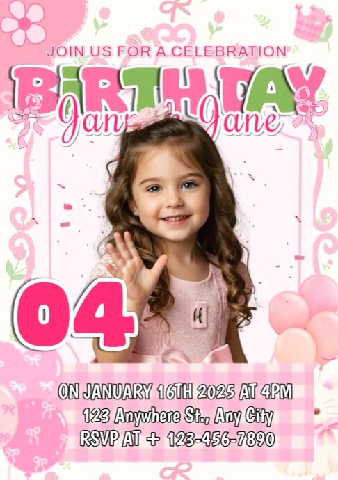 White Joyful Conquette Birthday Invitation A4 Template | PosterMyWall