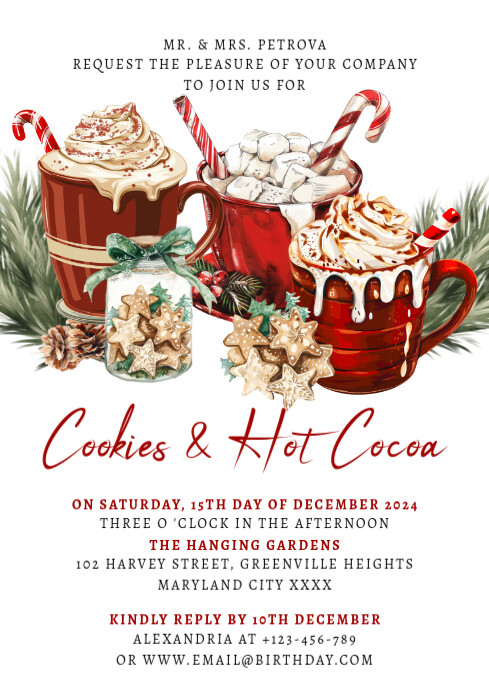 White Joyful Cookies And Hot Cocoa Invitation A4 template
