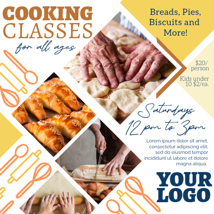 White Joyful Cooking Classes Template Ad Insta Yellow And Orange ...