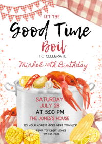 White Joyful Crawfish Boil Birthday Party A4 template