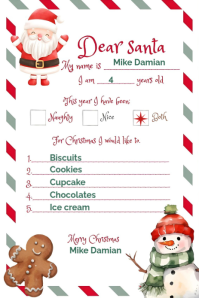 White Joyful Cute Santa Letter Printable | Editable Christmas Wish List For Kids Pinterest Graphic template