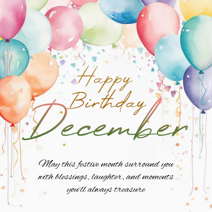 White Joyful December Birthday Card Logo Template | PosterMyWall