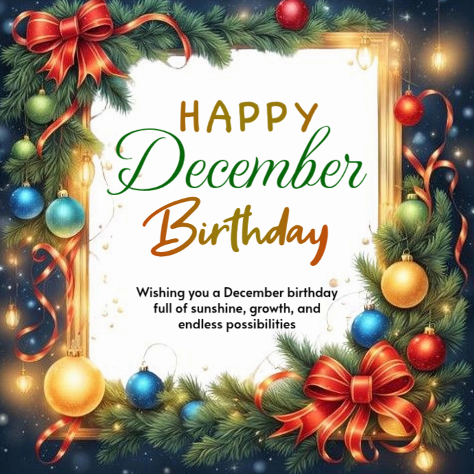 White Joyful December Birthday Card Logo template