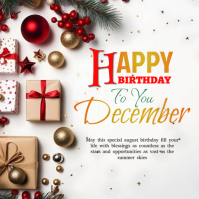 White Joyful December Birthday Card Logo template