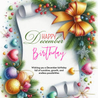 White Joyful December Birthday Card Logo template
