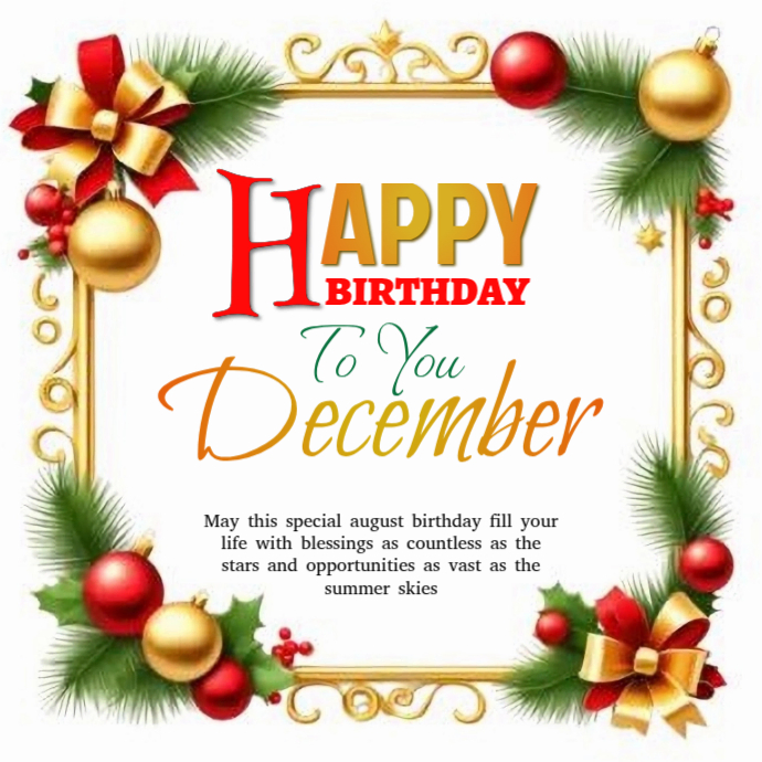 Printable December Card White Joyful December Birthday Card Logo Template | PosterMyWall