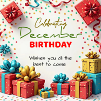 White Joyful December Birthday Card  Logo Logotipo template