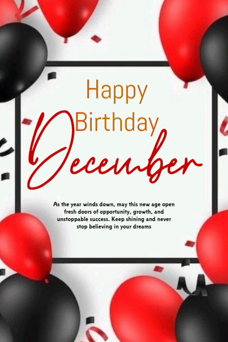 White Joyful December Birthday Cards Poster Template | PosterMyWall