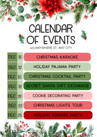 White Joyful December Calendar Of Events  A2 template