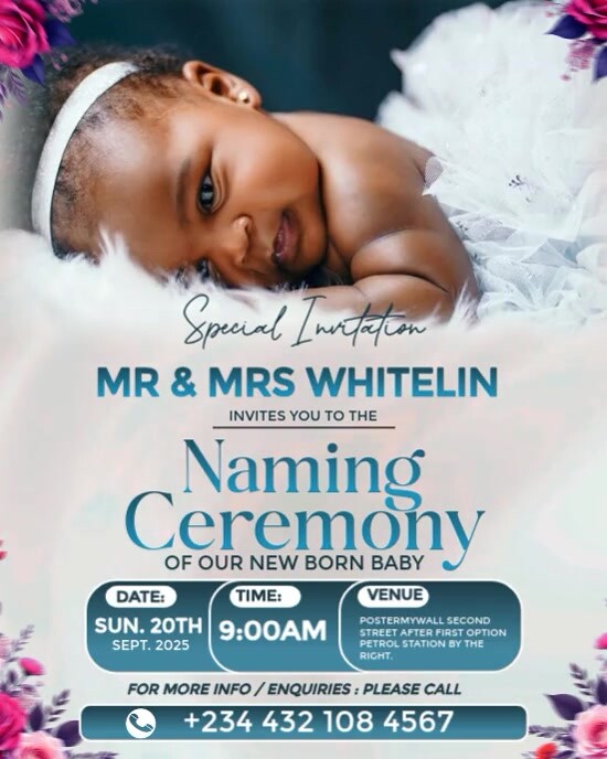 White Joyful Dedication And Naming Ceremony Flyer  Instagram Portrait template