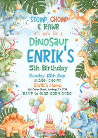 Branco Dinosaur Birthday Party A6 Template