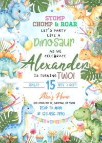 Putih Dinosaur Birthday Party A6 Template