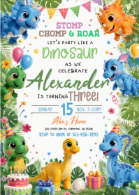 Hvid Dinosaur Birthday Party A6 Template