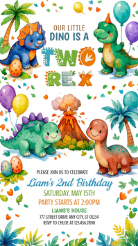 White Joyful Dinosaur Birthday Party Instagram Story template