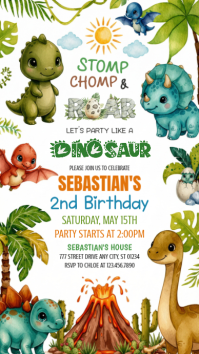 White Joyful Dinosaur Birthday Party Instagram Story template