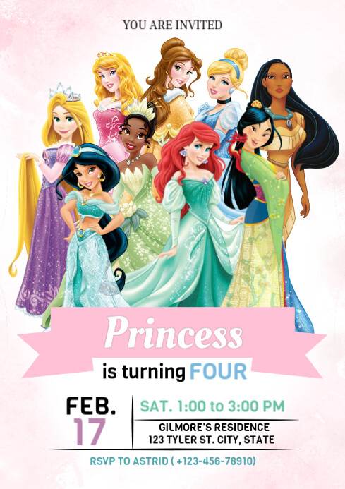 White Joyful Disney Princess A4 template