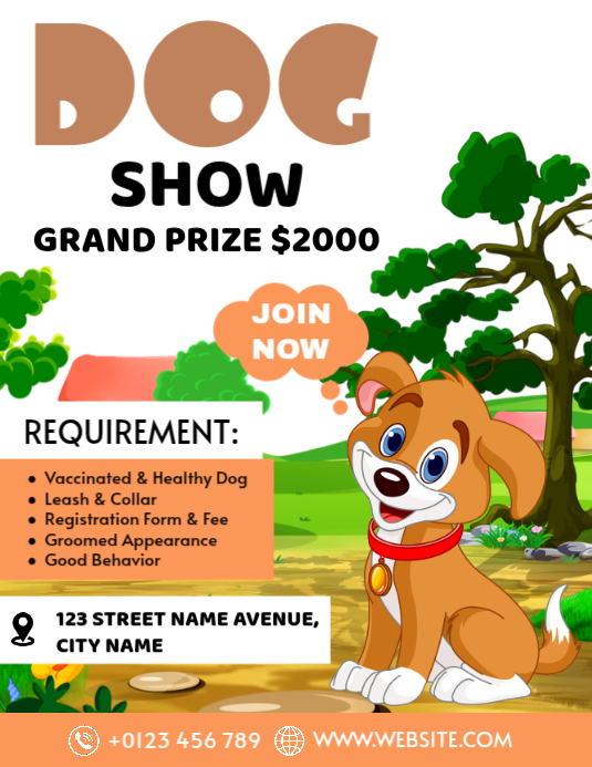 White Joyful Dog Show Flyer Template | PosterMyWall