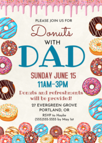 White Joyful Donuts with Dad Event A6 template