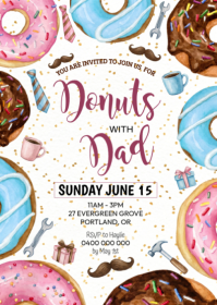 White Joyful Donuts with Dad Event A6 template
