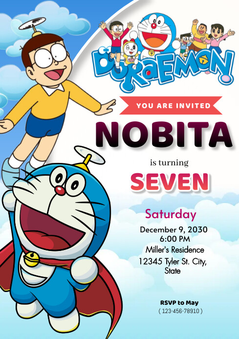Doraemo Templet White Joyful Doraemon A4 Template | PosterMyWall
