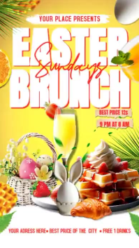 White Joyful Easter Brunch Digital Display Video template