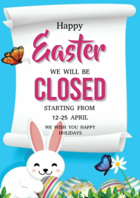 White Joyful Easter Closure Announcement A4 template