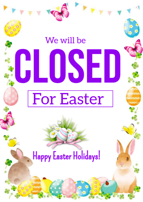 Plantilla de White Joyful Easter Closure Announcement A4 | PosterMyWall