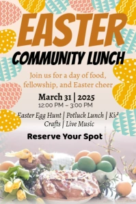 White Joyful Easter Community Lunch Poster โปสเตอร์ template