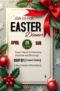 White Joyful Easter Dinner  Pinterest Graphic template