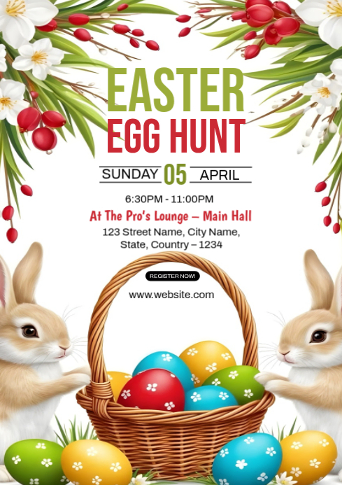 White Joyful Easter Egg Hunt A4 Modelo | PosterMyWall