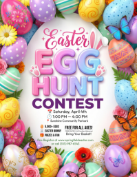 White Joyful Easter Egg Hunt Flyer template