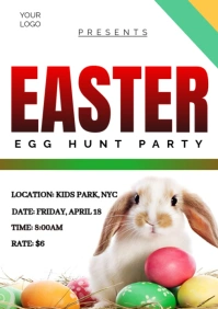 White Joyful Easter Egg Hunt Party Design A1 template