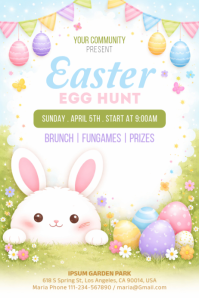 White Joyful Easter Egg Hunt Poster template