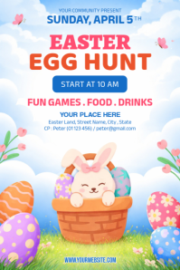 White Joyful Easter Egg Hunt Poster Affiche template