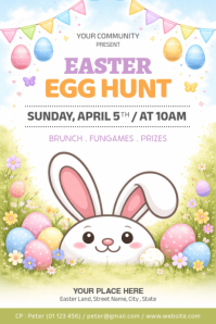 White Joyful Easter Egg Hunt Poster template
