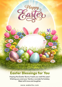 White Joyful Easter Greetings A4 template