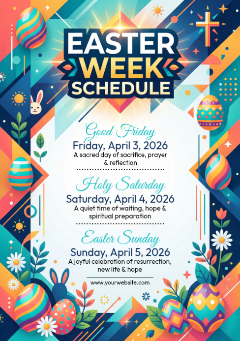 Easter Week Timetable Modèle White Joyful Easter Week Schedule A5 | PosterMyWall