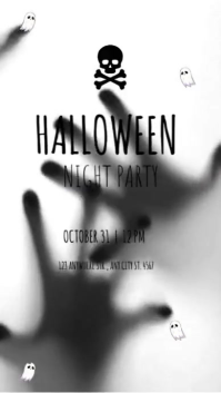 White Joyful Editable Halloween Night Party Video Post With Spooky Animations And Eerie Music Digita Pantalla Digital (9:16) template