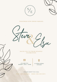 White Joyful Wedding Invitation card A4 Template | PosterMyWall