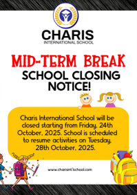 Blanc School Mid-Term Break Notice A4 Template