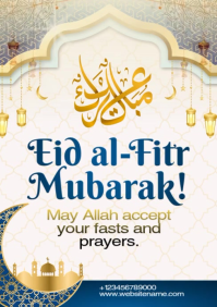 White Joyful Eid Mubarak Flyer  A5 template