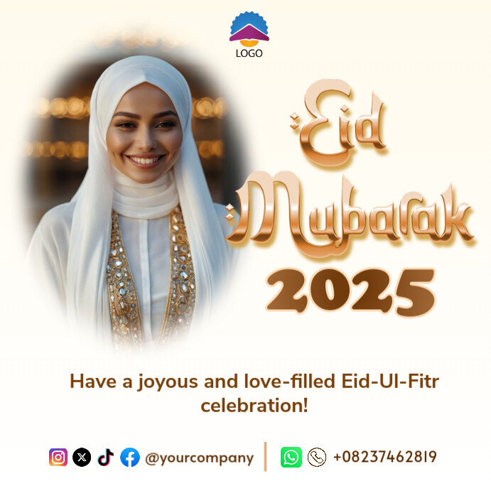 White Joyful Eid Mubarak Idd Ul Fitr Corporate Wishes Flyer Template Instagram Post