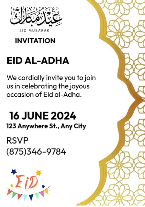 White Joyful Eid Ul Adha A4 template