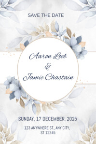 White Joyful Elegant Blue Floral Save The Date Invitation Template Poster