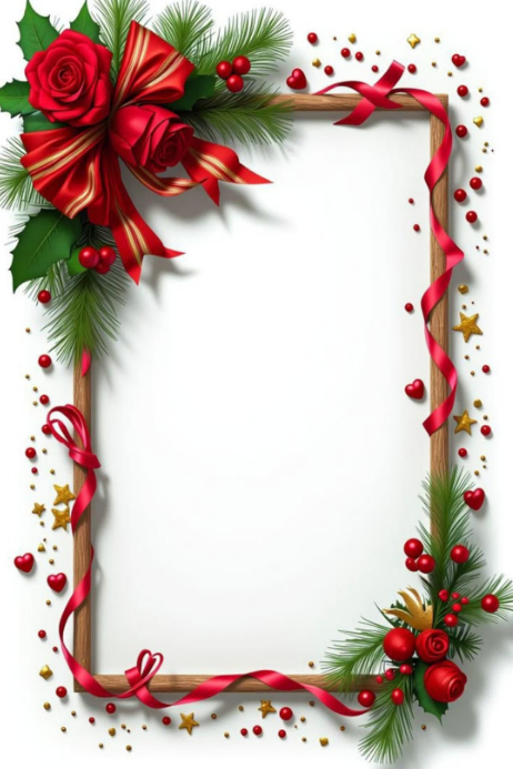 White Joyful Elegant Christmas Rose Frame Poster Template | PosterMyWall