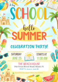 White Joyful End of School Celebration A4 template