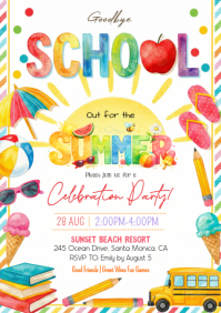 White Joyful End of School Celebration A4 template