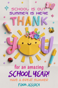 White Joyful End of School Year Banner 4' × 6' Banier 4’×6’ template