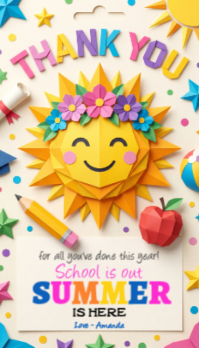 White Joyful End of School Year Celebration Business Card Visitenkarte template